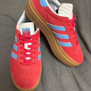 Adidas gazelles red blue and white